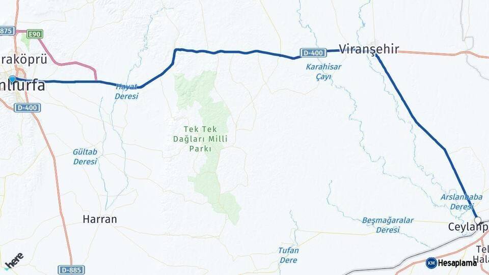 Şanlıurfa Ceylanpınar Arası Kaç Km - Yol Haritası