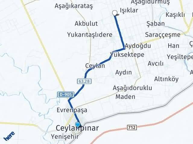 Şanlıurfa Ceylanpınar Büyükyenice Ceylanpınar Arası Kaç Km - Yol Haritası