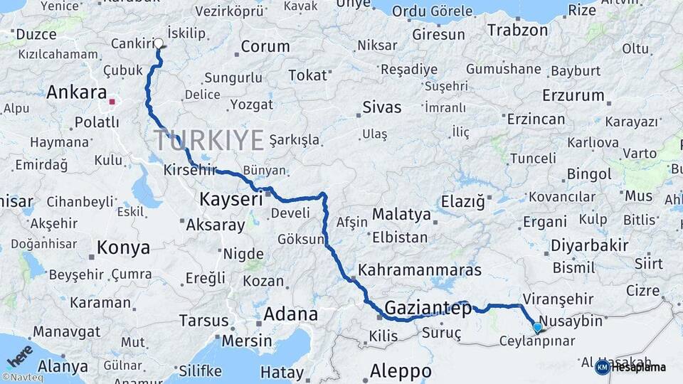 Şanlıurfa Ceylanpınar Çankırı Arası Kaç Km - Yol Haritası