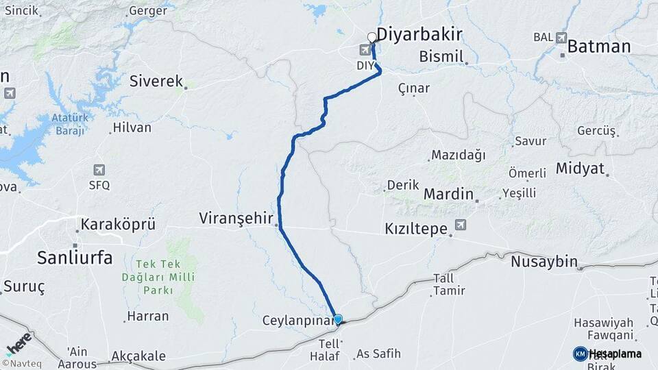 Şanlıurfa Ceylanpınar Diyarbakır Arası Kaç Km - Yol Haritası