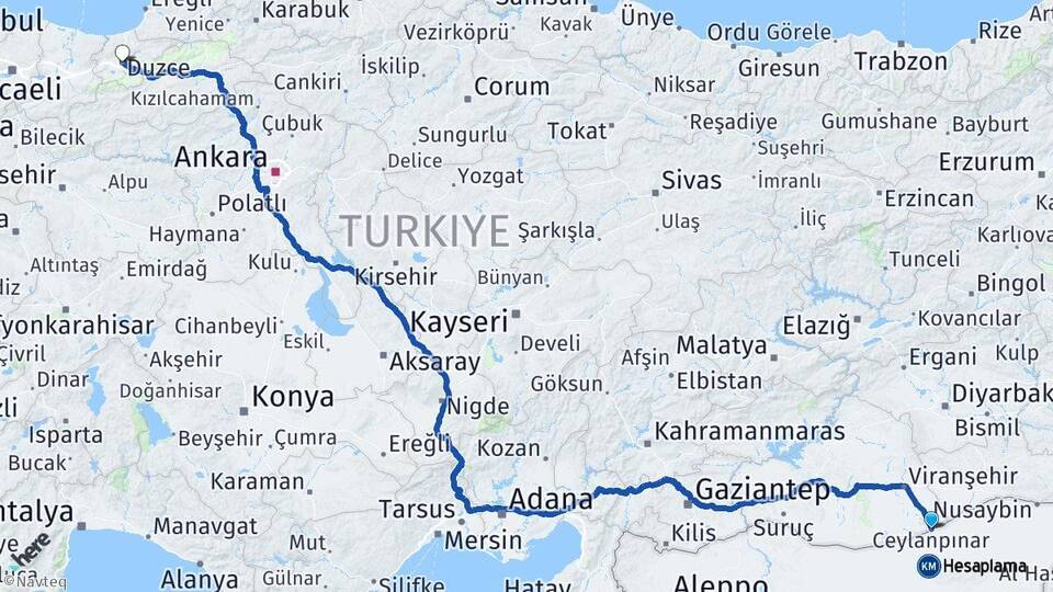 Şanlıurfa Ceylanpınar Düzce Arası Kaç Km - Yol Haritası