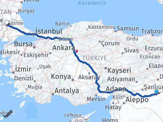 Şanlıurfa Ceylanpınar Edirne Arası Kaç Km - Yol Haritası