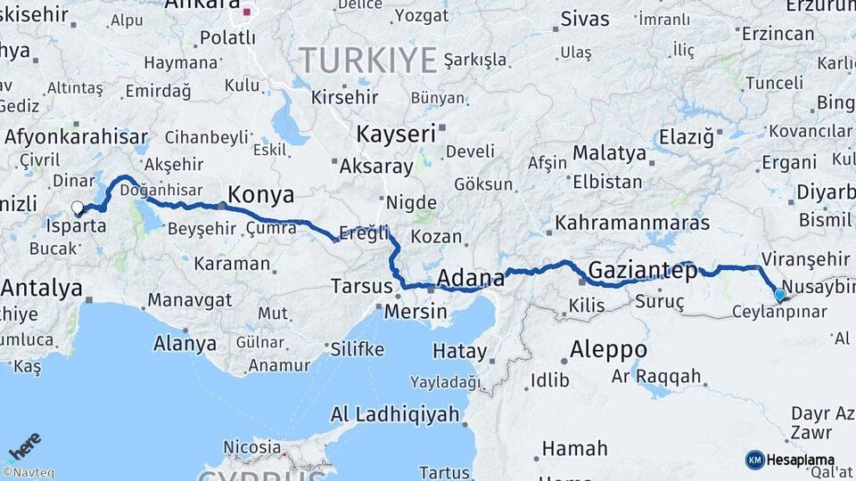 Şanlıurfa Ceylanpınar Isparta Arası Kaç Km - Yol Haritası