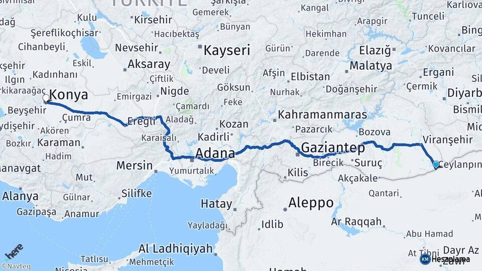 Şanlıurfa Ceylanpınar Konya Arası Kaç Km - Yol Haritası