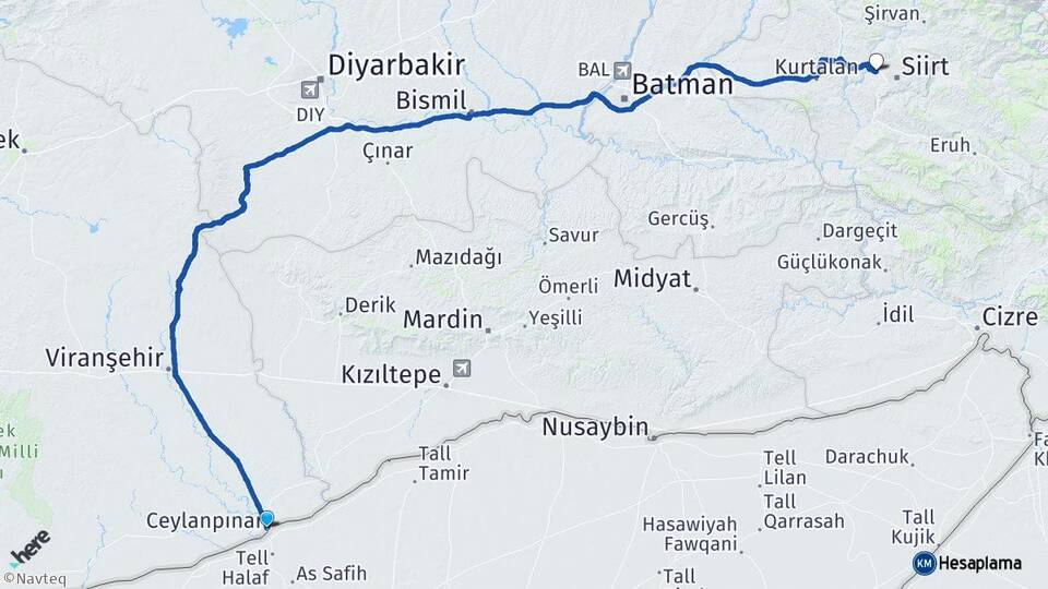 Şanlıurfa Ceylanpınar Veysel Karani Siirt Arası Kaç Km - Yol Haritası