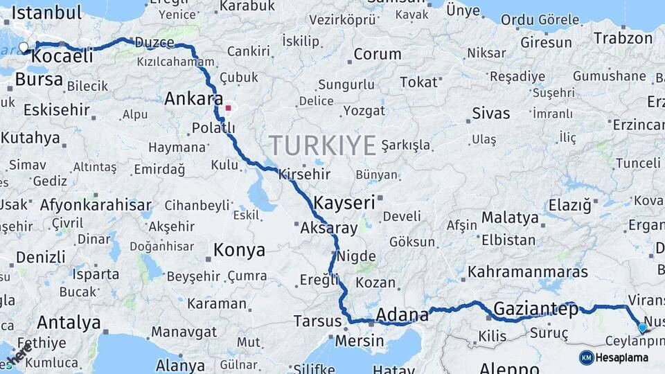Şanlıurfa Ceylanpınar Yalova Arası Kaç Km - Yol Haritası