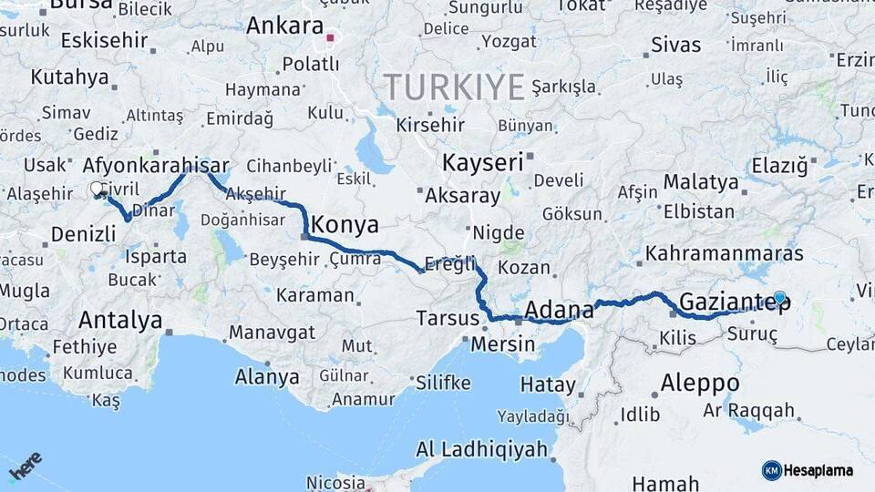 Şanlıurfa Çivril Denizli Arası Kaç Km - Yol Haritası