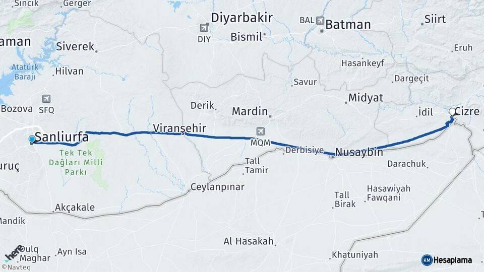 Şanlıurfa Cizre Şırnak Arası Kaç Km - Yol Haritası
