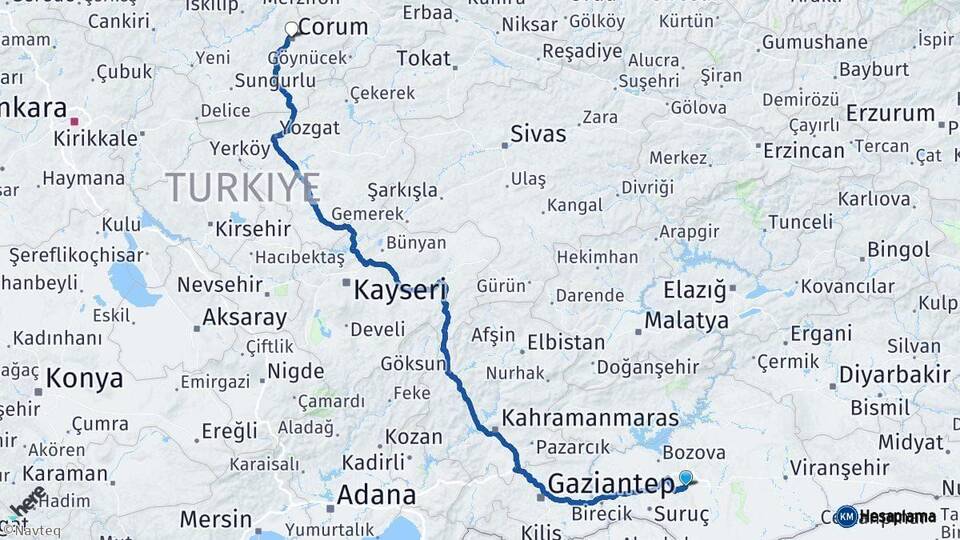 Şanlıurfa Çorum Arası Kaç Km - Yol Haritası