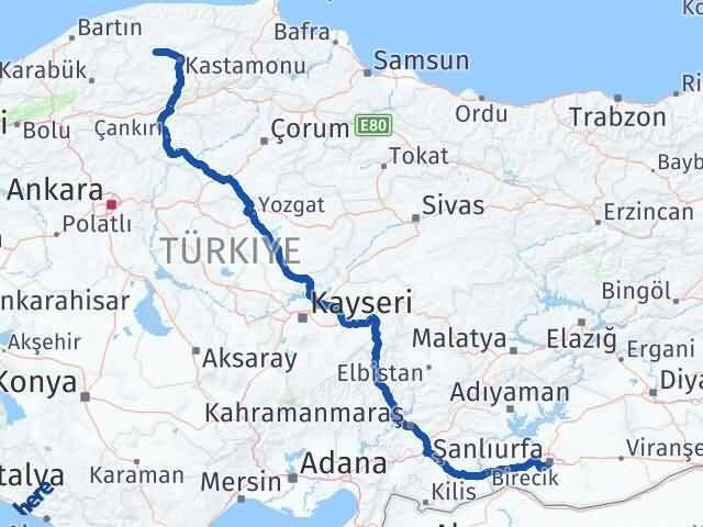 Şanlıurfa Daday Kastamonu Arası Kaç Km - Yol Haritası