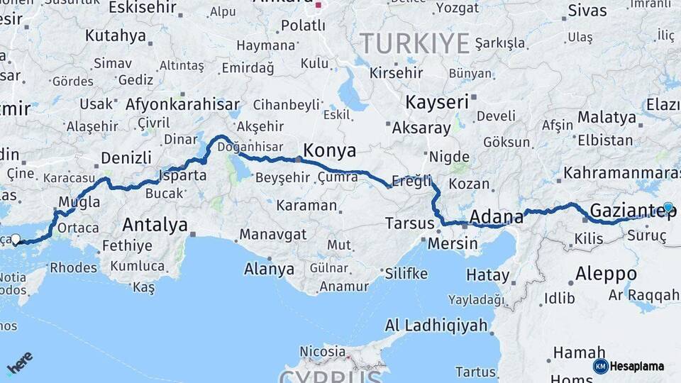 Şanlıurfa Datça Muğla Arası Kaç Km - Yol Haritası