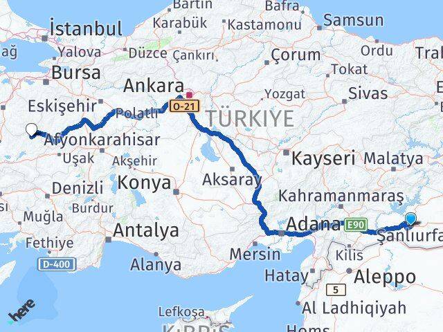 Şanlıurfa Demirci Manisa Arası Kaç Km - Yol Haritası