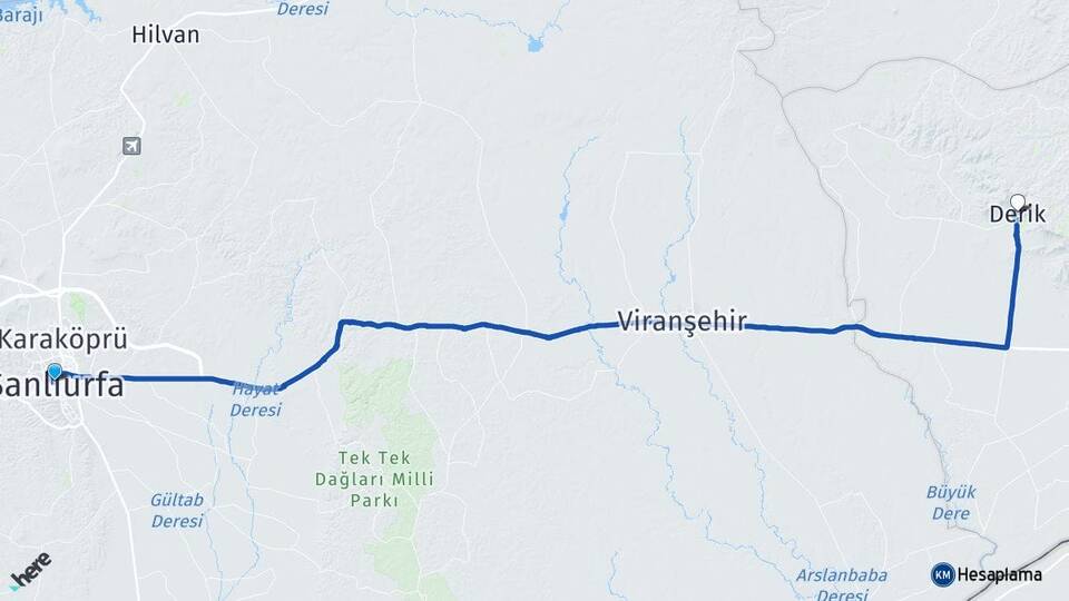 Şanlıurfa Derik Mardin Arası Kaç Km - Yol Haritası