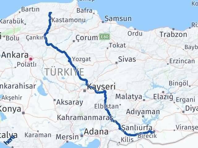 Şanlıurfa Devrekani Kastamonu Arası Kaç Km - Yol Haritası