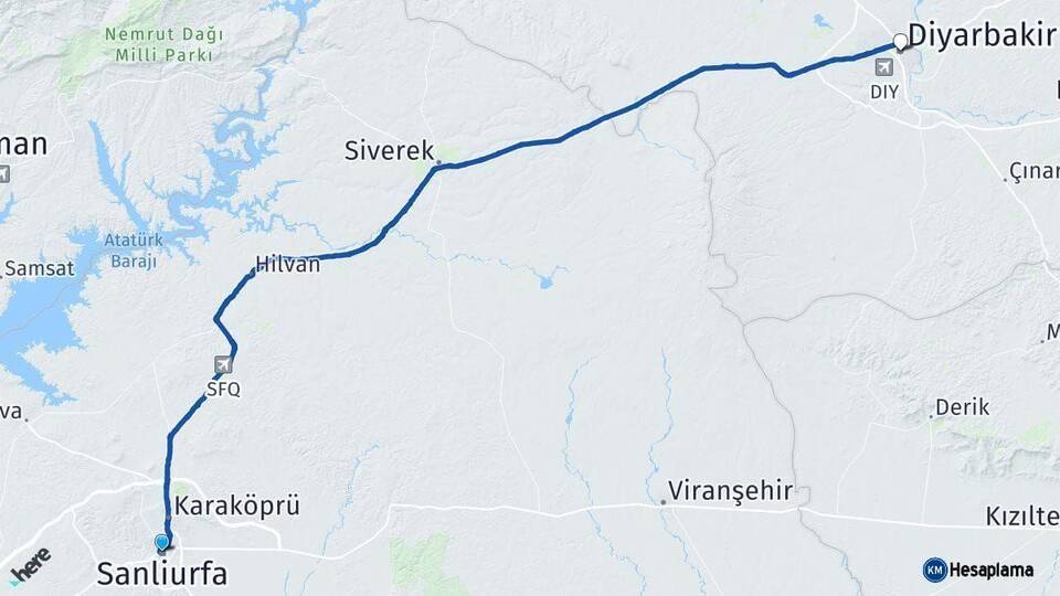 Şanlıurfa Diyarbakır Arası Kaç Km - Yol Haritası