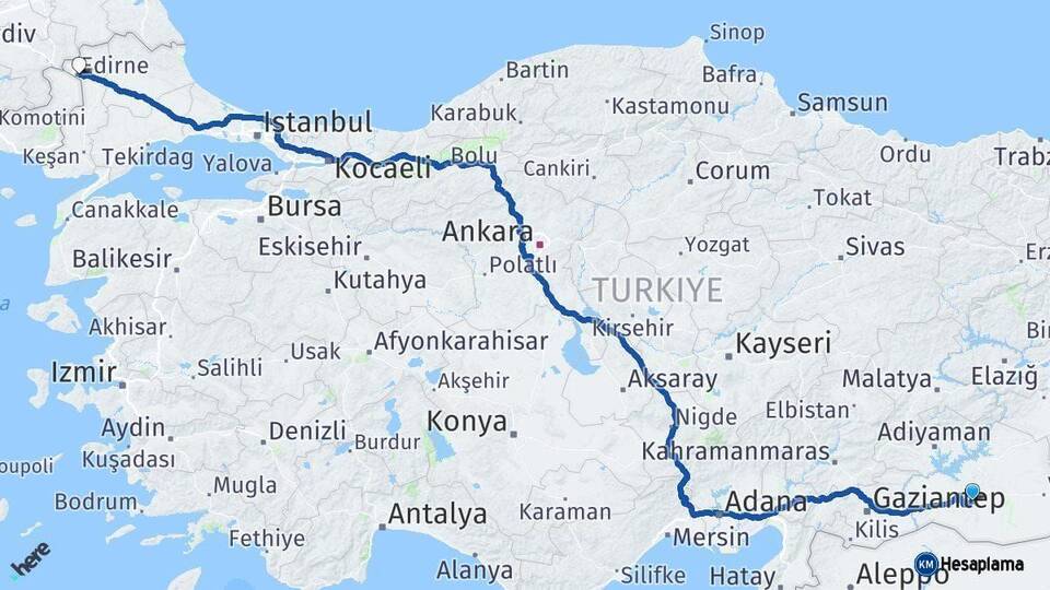 Şanlıurfa Edirne Arası Kaç Km - Yol Haritası
