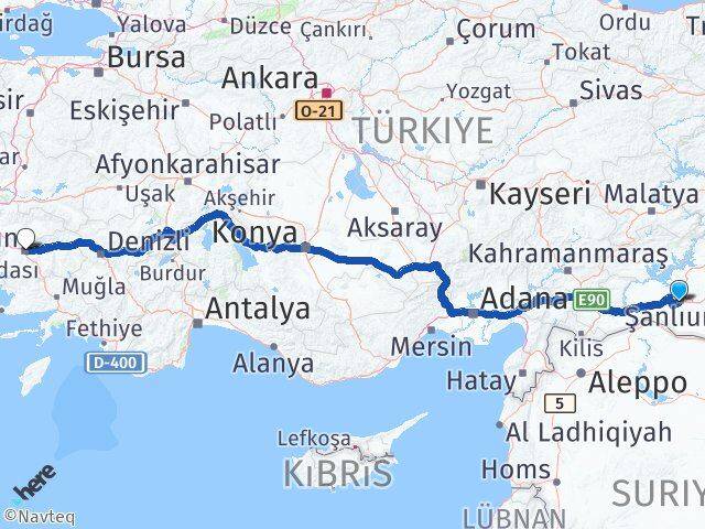 Şanlıurfa Efeler Aydın Arası Kaç Km - Yol Haritası