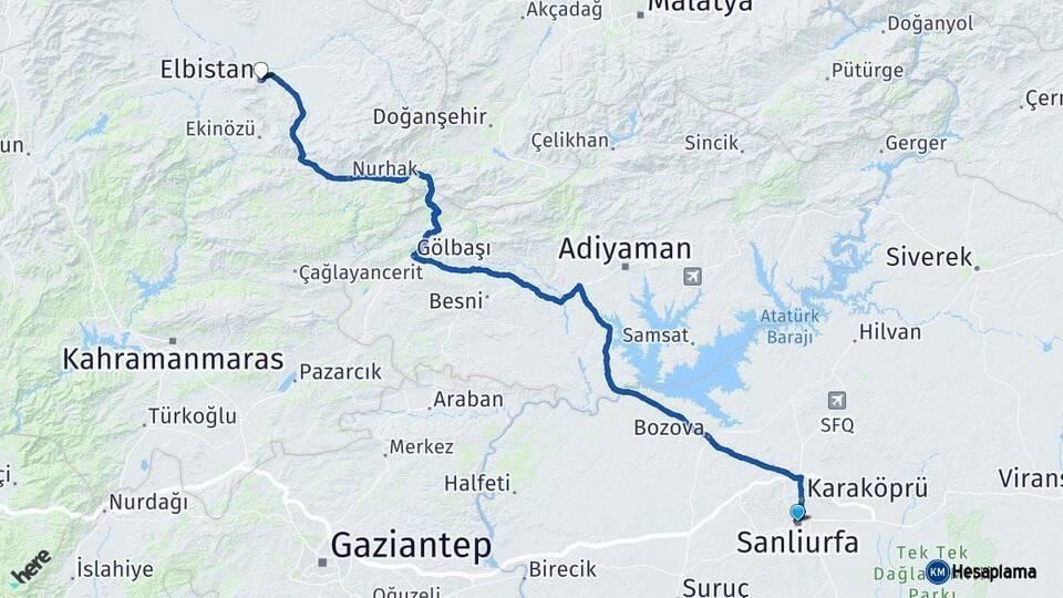 Şanlıurfa Elbistan Kahramanmaraş Arası Kaç Km - Yol Haritası
