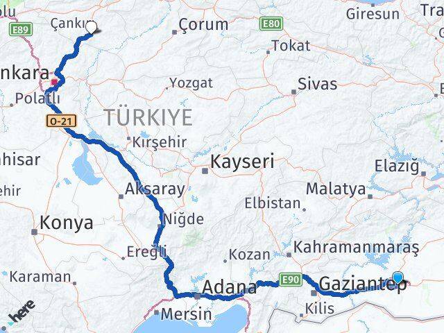 Şanlıurfa Eldivan Çankırı Arası Kaç Km - Yol Haritası
