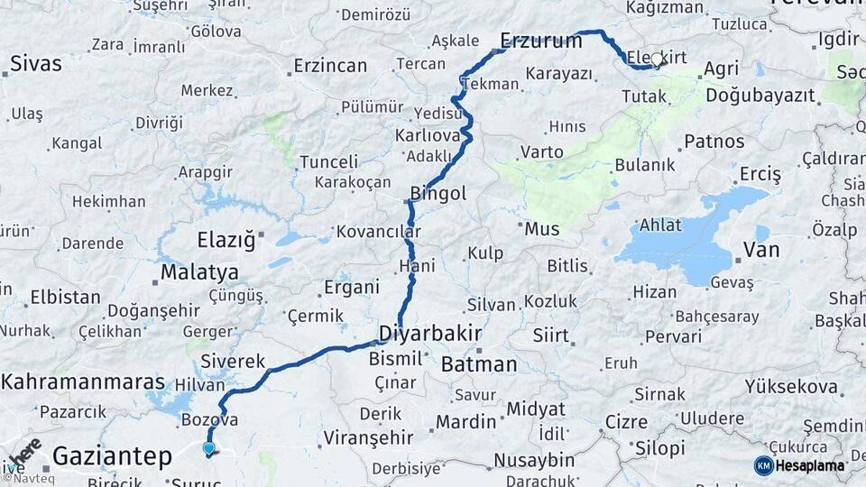 Şanlıurfa Eleşkirt Ağrı Arası Kaç Km - Yol Haritası