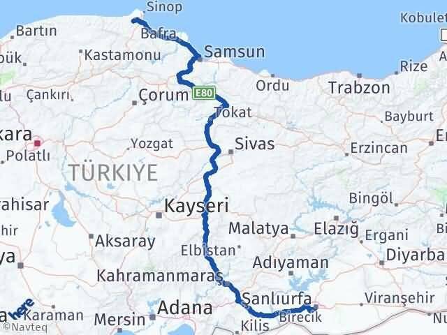 Şanlıurfa Erfelek Sinop Arası Kaç Km - Yol Haritası