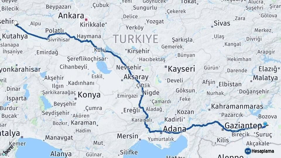 Şanlıurfa Eskişehir Arası Kaç Km - Yol Haritası
