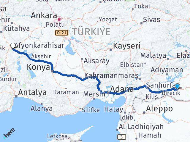 Şanlıurfa Eyyübiye Afyonkarahisar Arası Kaç Km - Yol Haritası