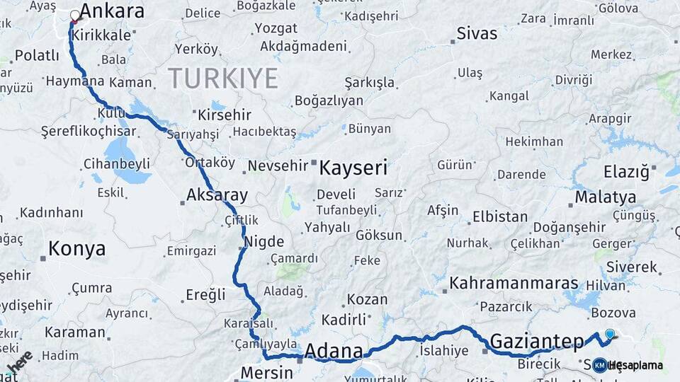 Şanlıurfa Eyyübiye Ankara Arası Kaç Km - Yol Haritası
