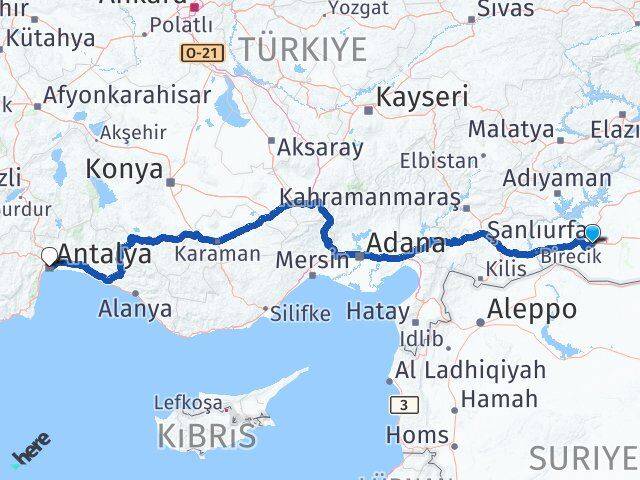Şanlıurfa Eyyübiye Antalya Arası Kaç Km - Yol Haritası