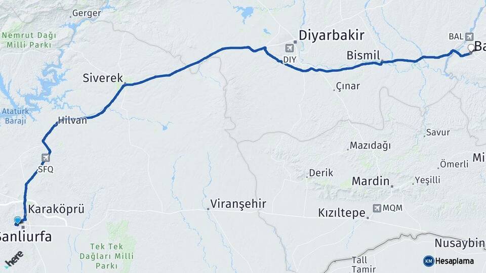 Şanlıurfa Eyyübiye Batman Arası Kaç Km - Yol Haritası