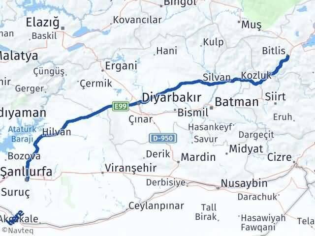 Şanlıurfa Eyyübiye Bitlis Arası Kaç Km - Yol Haritası