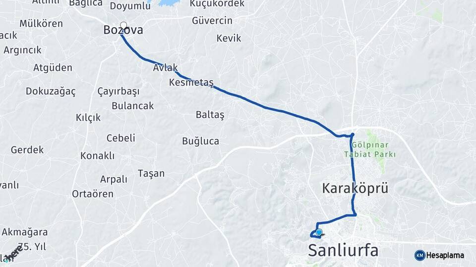 Şanlıurfa Eyyübiye Bozova Arası Kaç Km - Yol Haritası