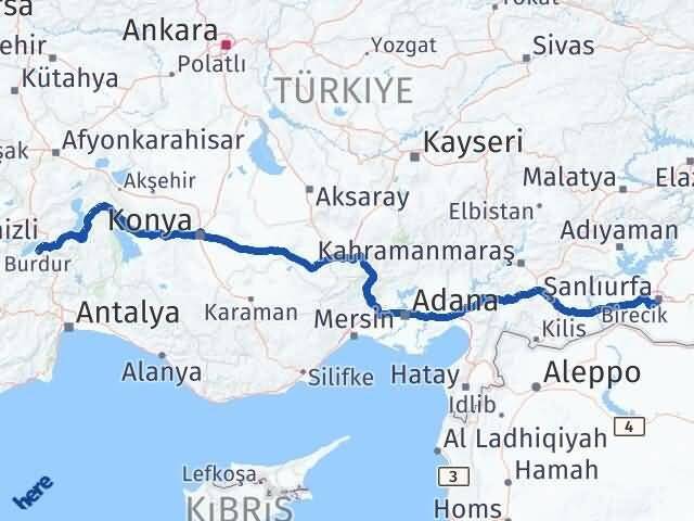 Şanlıurfa Eyyübiye Burdur Arası Kaç Km - Yol Haritası