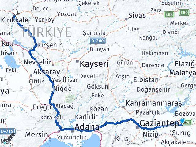 Şanlıurfa Eyyübiye Kırıkkale Arası Kaç Km - Yol Haritası