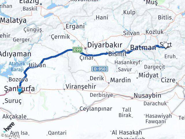 Şanlıurfa Eyyübiye Siirt Arası Kaç Km - Yol Haritası