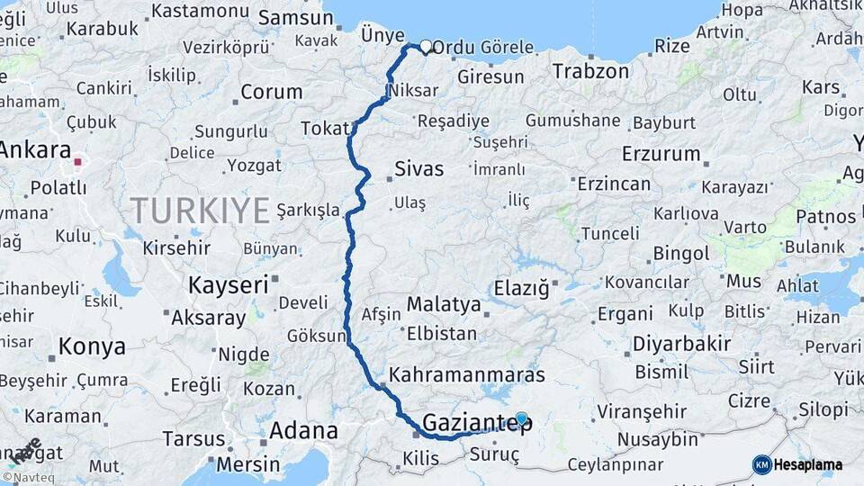 Şanlıurfa Fatsa Ordu Arası Kaç Km - Yol Haritası