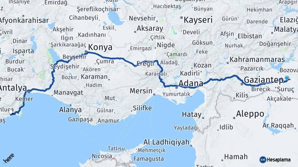 Şanlıurfa Finike Antalya Arası Kaç Km - Yol Haritası
