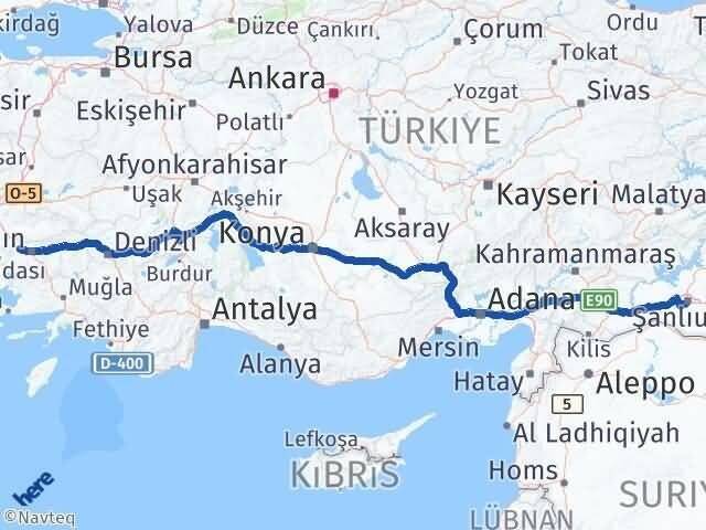 Şanlıurfa Germencik Aydın Arası Kaç Km - Yol Haritası