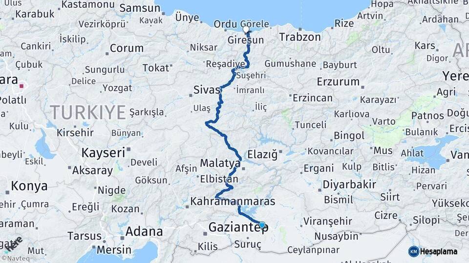Şanlıurfa Giresun Arası Kaç Km - Yol Haritası