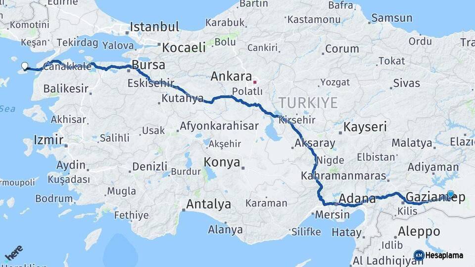 Şanlıurfa Gökçeada Çanakkale Arası Kaç Km - Yol Haritası