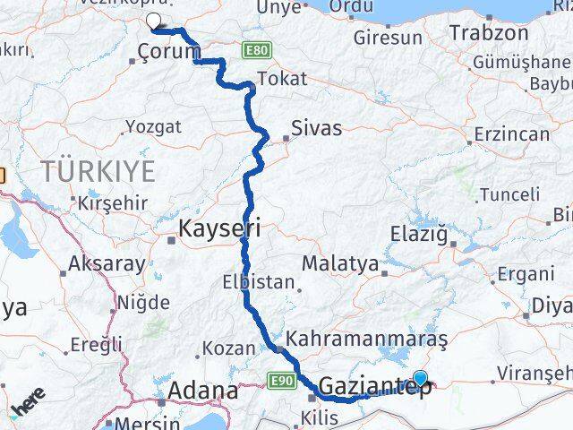 Şanlıurfa Gümüşhacıköy Amasya Arası Kaç Km - Yol Haritası