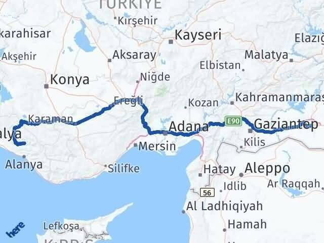 Şanlıurfa Gündoğmuş Antalya Arası Kaç Km - Yol Haritası