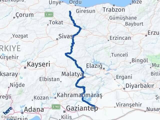 Şanlıurfa Gürgentepe Ordu Arası Kaç Km - Yol Haritası
