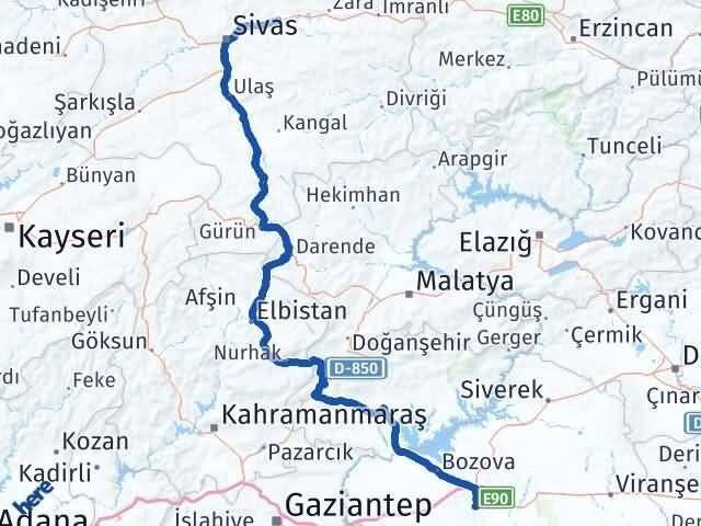 Şanlıurfa Hafik Sivas Arası Kaç Km - Yol Haritası