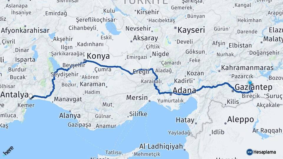 Şanlıurfa Halfeti Antalya Arası Kaç Km - Yol Haritası