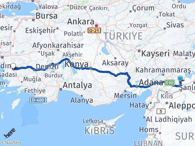 Şanlıurfa Halfeti Aydın Arası Kaç Km - Yol Haritası