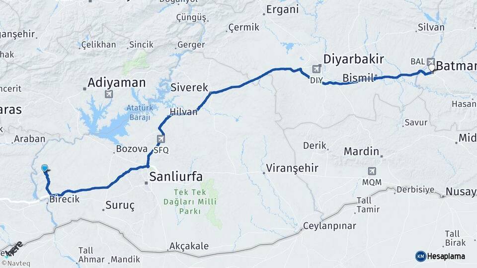 Şanlıurfa Halfeti Batman Arası Kaç Km - Yol Haritası