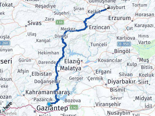 Şanlıurfa Halfeti Bayburt Arası Kaç Km - Yol Haritası