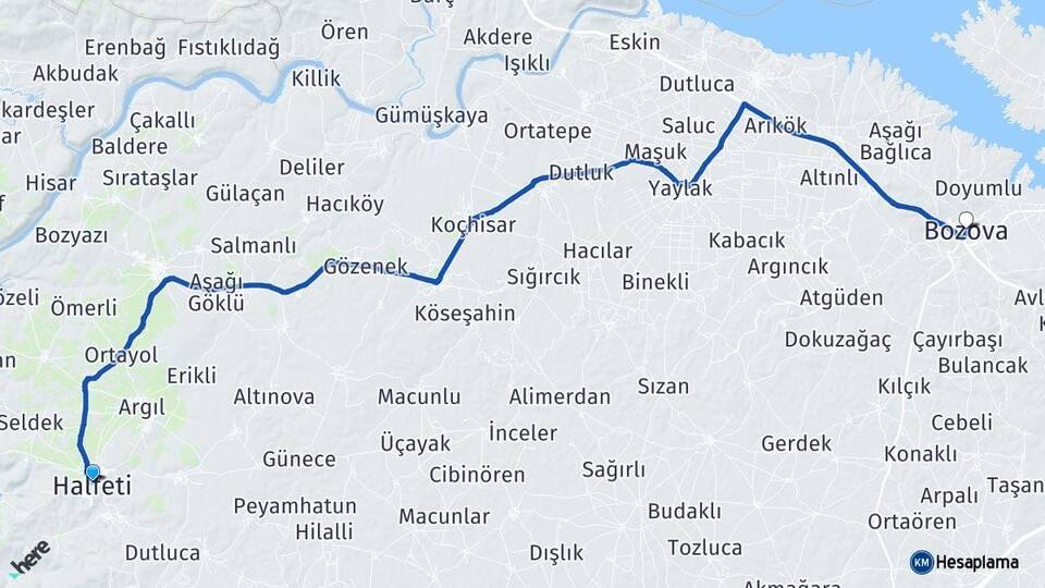 Şanlıurfa Halfeti Bozova Arası Kaç Km - Yol Haritası