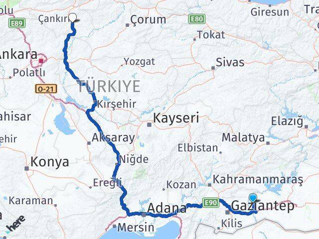 Şanlıurfa Halfeti Çankırı Arası Kaç Km - Yol Haritası